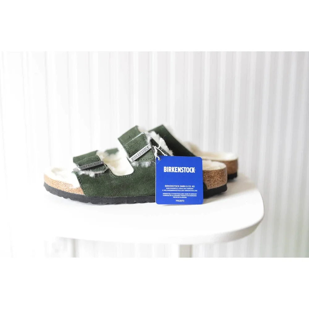 Birkenstock Arizona Shearling Sandal Green 39 Narrow NEW